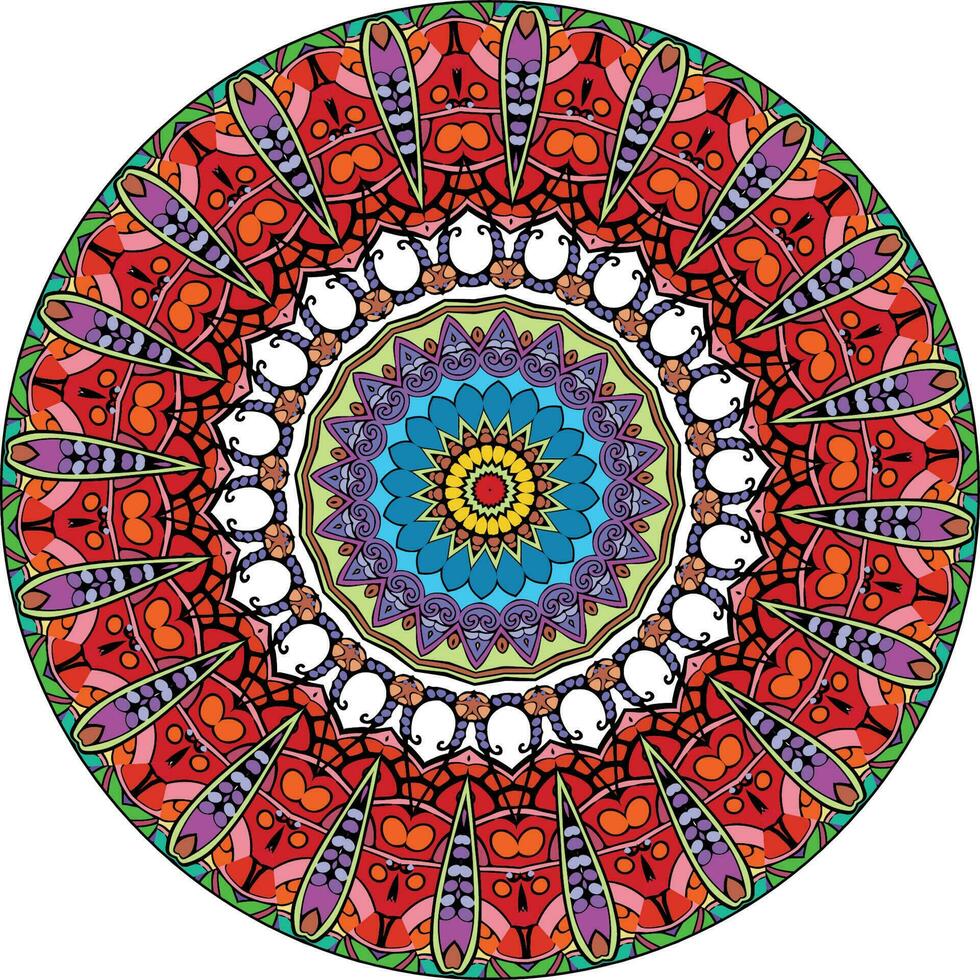 mandala colorato. ornamento rotondo decorativo. isolato su sfondo bianco. motivi arabi, indiani, ottomani. per biglietti, inviti vettore