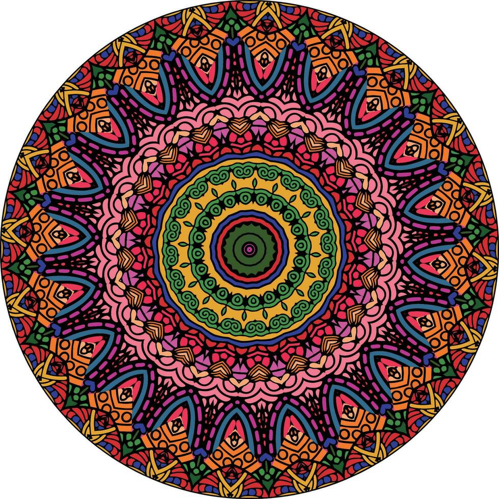 sfondo mandala multicolore. pagina del libro da colorare. forma insolita del fiore. orientale. modelli di terapia antistress. tessere elementi di design vettore