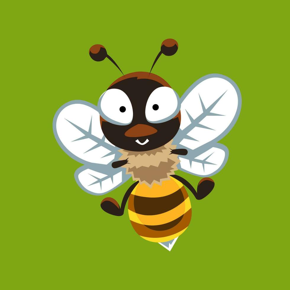 carino cartone animato ape nel isolato verde sfondo vettore illustrazione icona