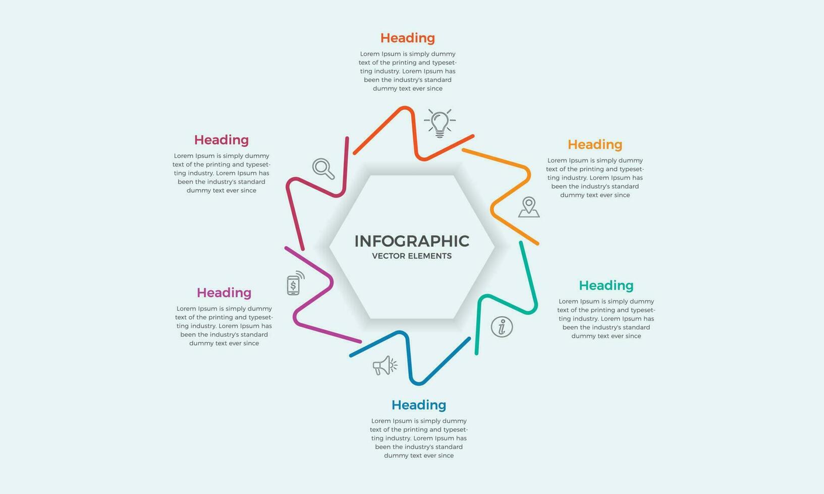 Infografica modello attività commerciale concetto con 6 passi. vettore Infografica etichetta design modello 6 opzioni. attività commerciale Infografica design modello