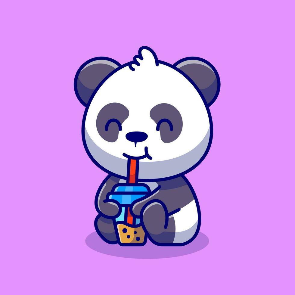 carino panda sorseggiando boba latte tè cartone animato vettore icona illustrazione animale bevanda icona concetto isolato premio vettore. piatto cartone animato stile