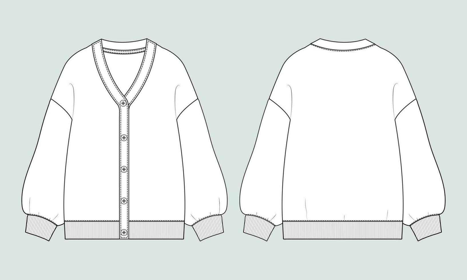 cardigan tecnico disegno moda piatto schizzo vettore illustrazione modello davanti e indietro visualizzazioni isolato su bianca sfondo