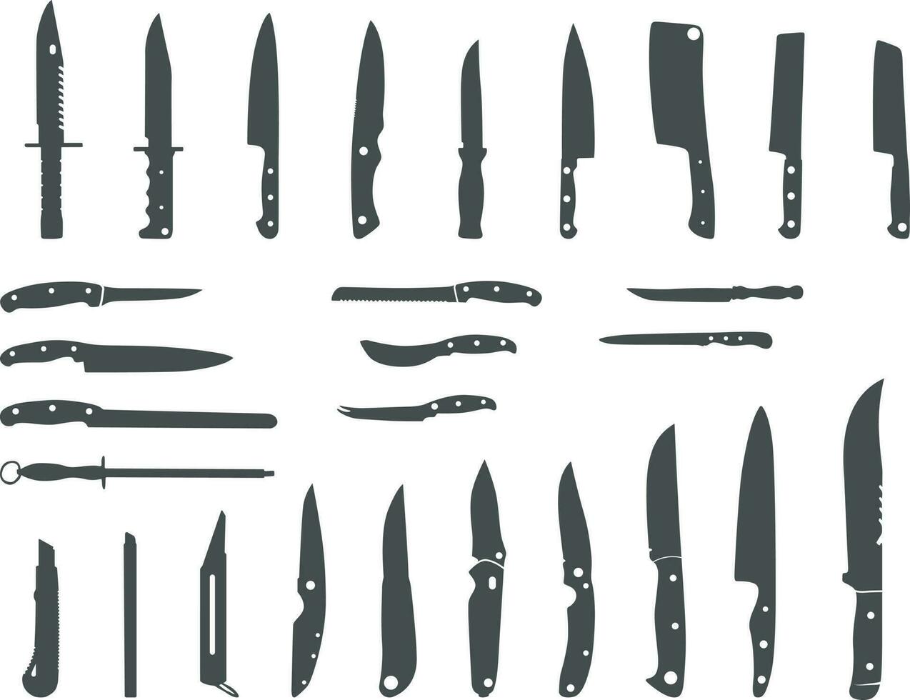 coltello silhouette, cucina coltello sagome. vettore