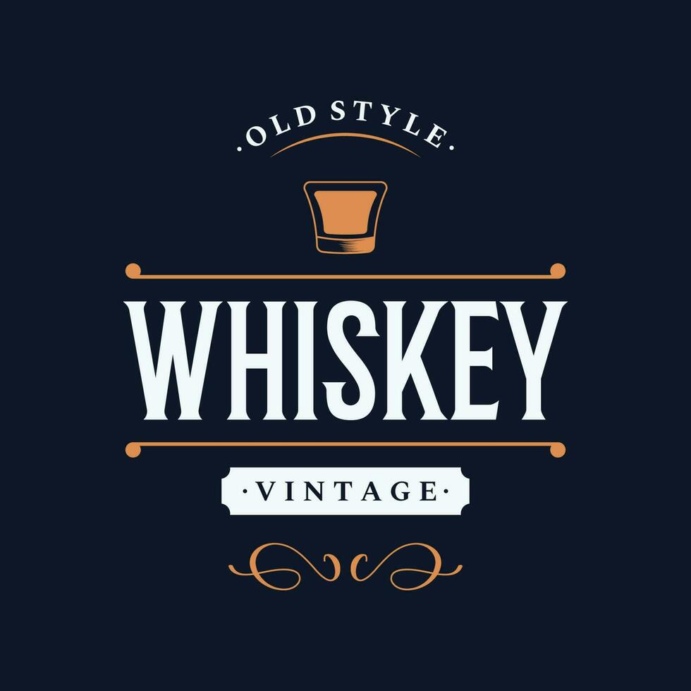 Vintage ▾ premio whisky logotipo etichetta con mano scritta. per bevande , Rum, pub, azienda. vettore