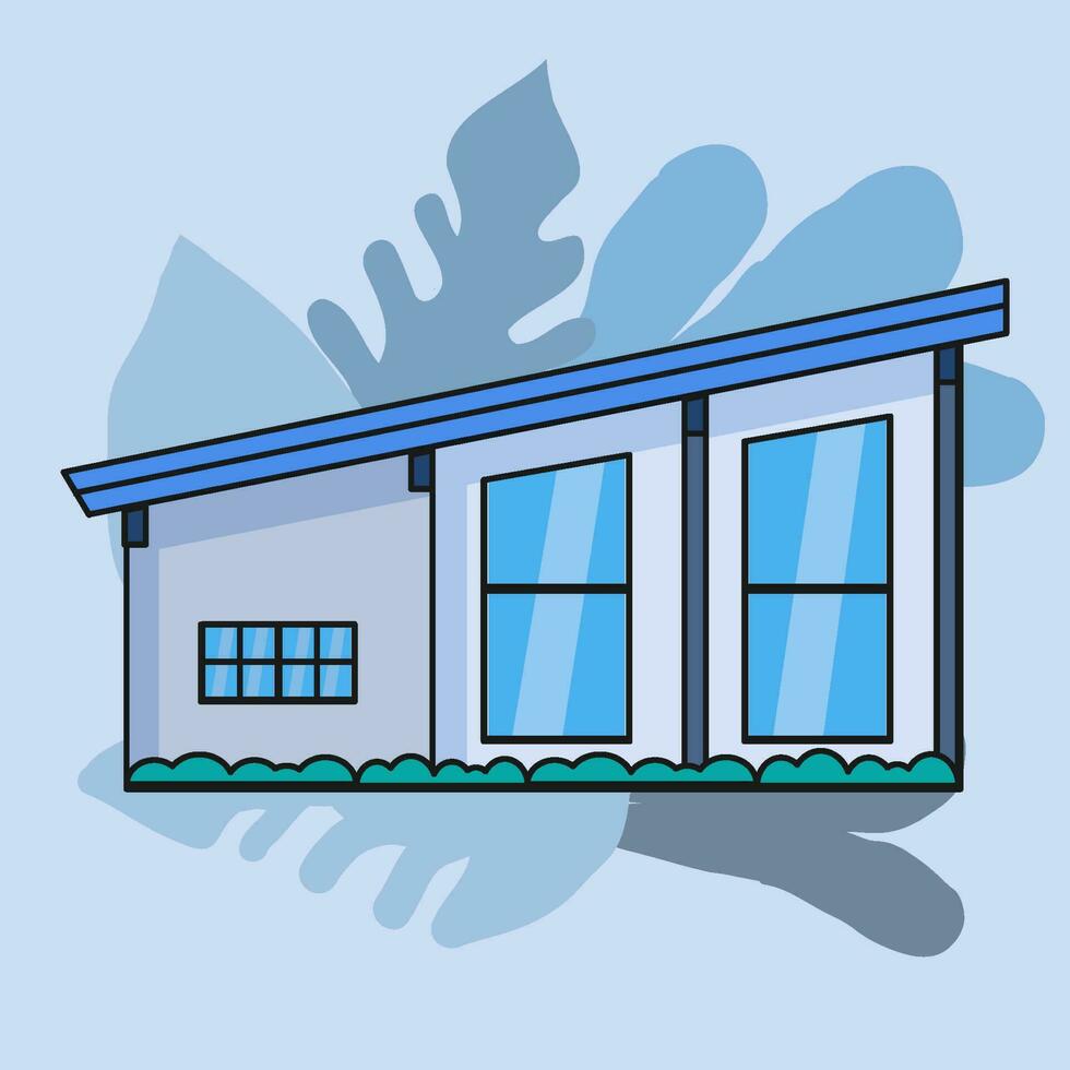 semplice Casa isolato vettore. blu tema colore, nero ictus, foglia forma sfondo. singolo urbano residenza vettore illustrazione.