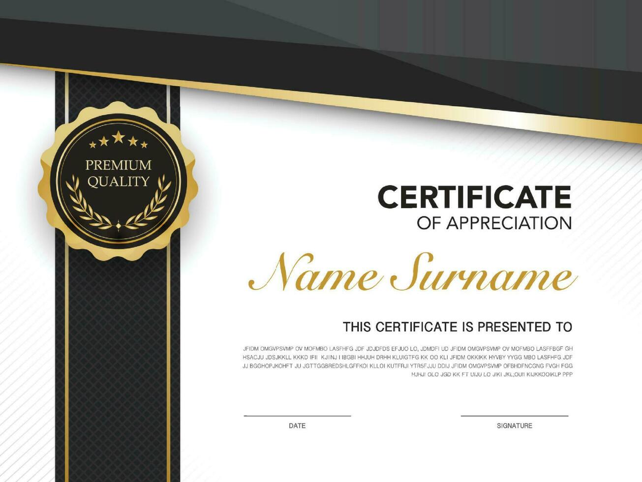 diploma certificato modello nero e oro colore con lusso e moderno stile vettore Immagine premio vettore.