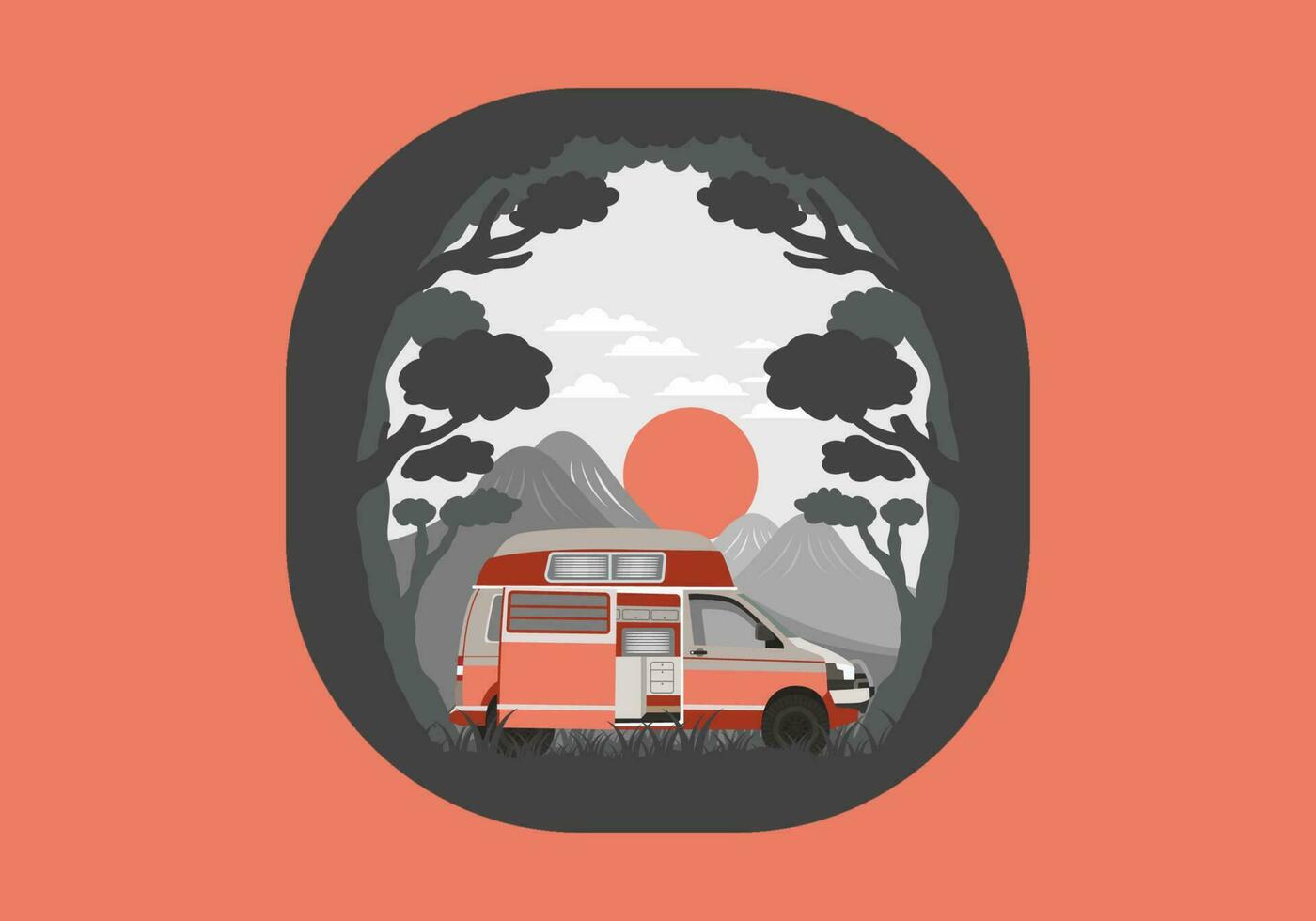 colorato illustrazione distintivo di camper nel natura vettore