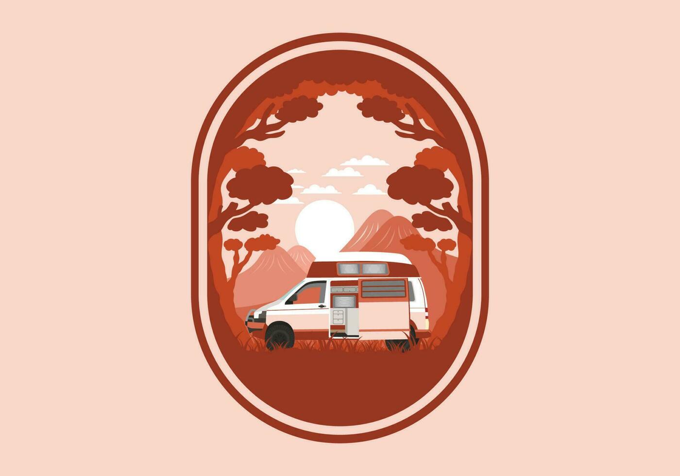 colorato illustrazione distintivo di camper nel natura vettore