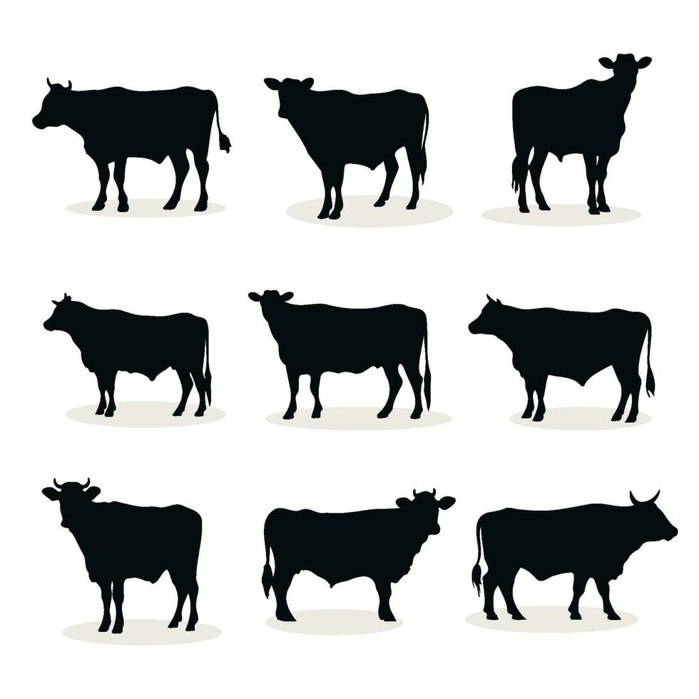 impostato mucca silhouette vettore illustrazione