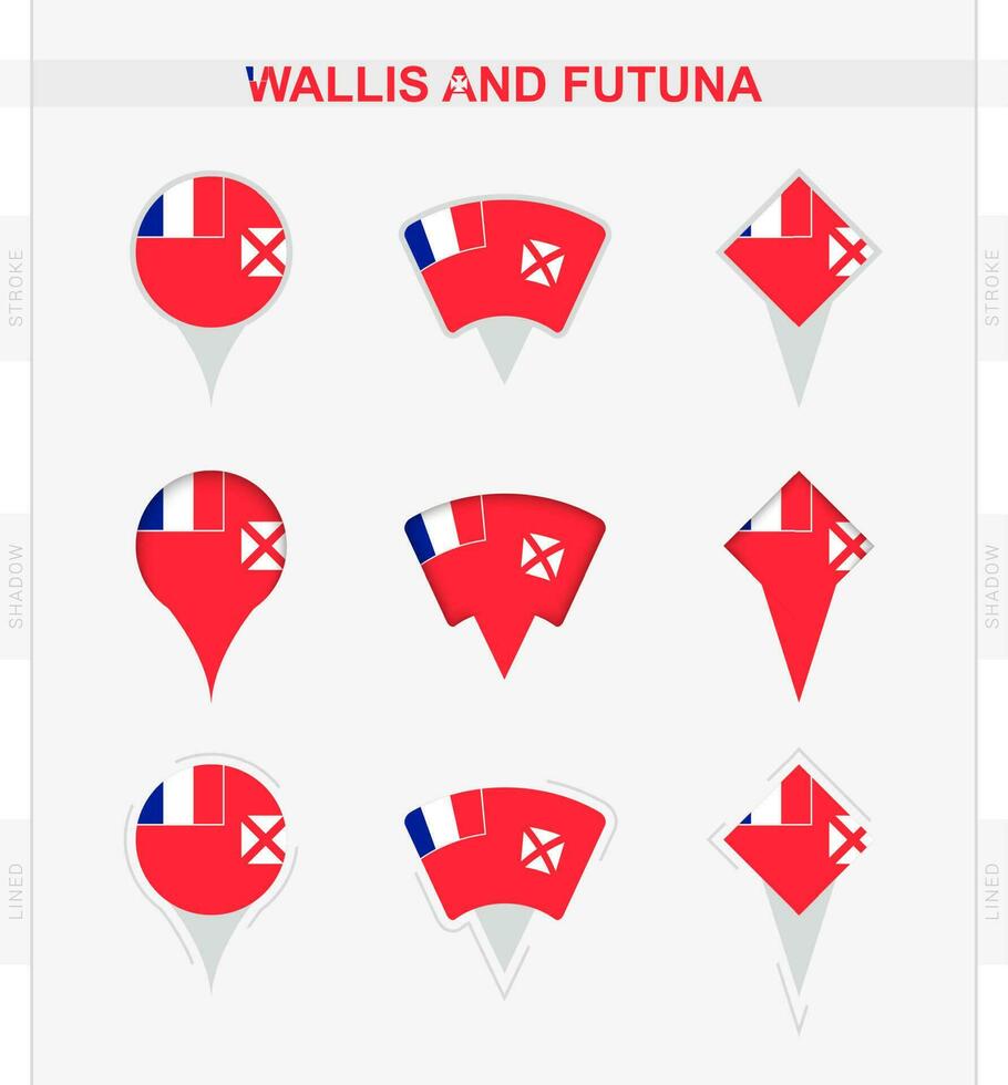 wallis e futuna bandiera, impostato di Posizione perno icone di wallis e futuna bandiera. vettore