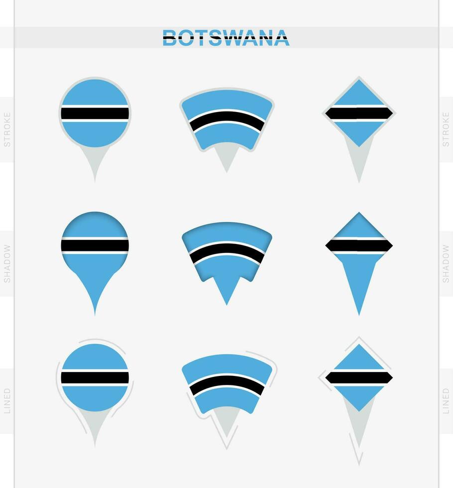 Botswana bandiera, impostato di Posizione perno icone di Botswana bandiera. vettore