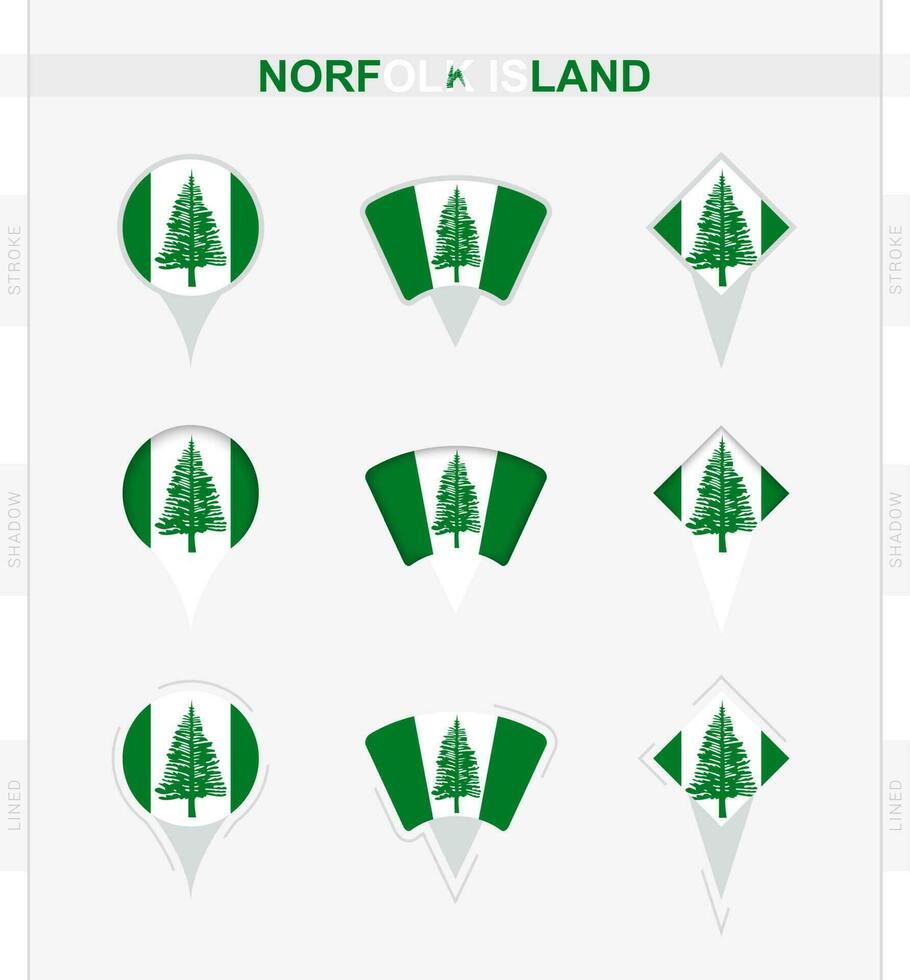 norfolk isola bandiera, impostato di Posizione perno icone di norfolk isola bandiera. vettore