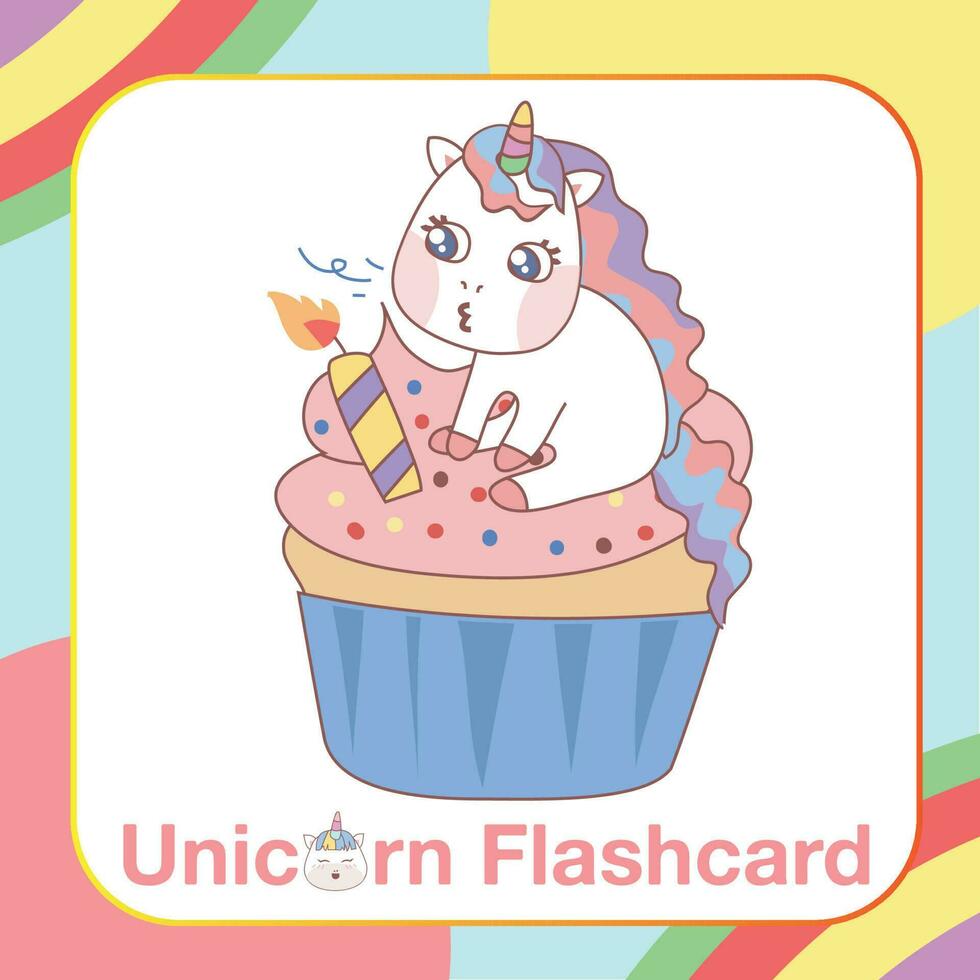 carino unicorno flashcard per bambini. pronto per Stampa. stampabile gioco carta. educativo carta per scuola materna. vettore illustrazione.