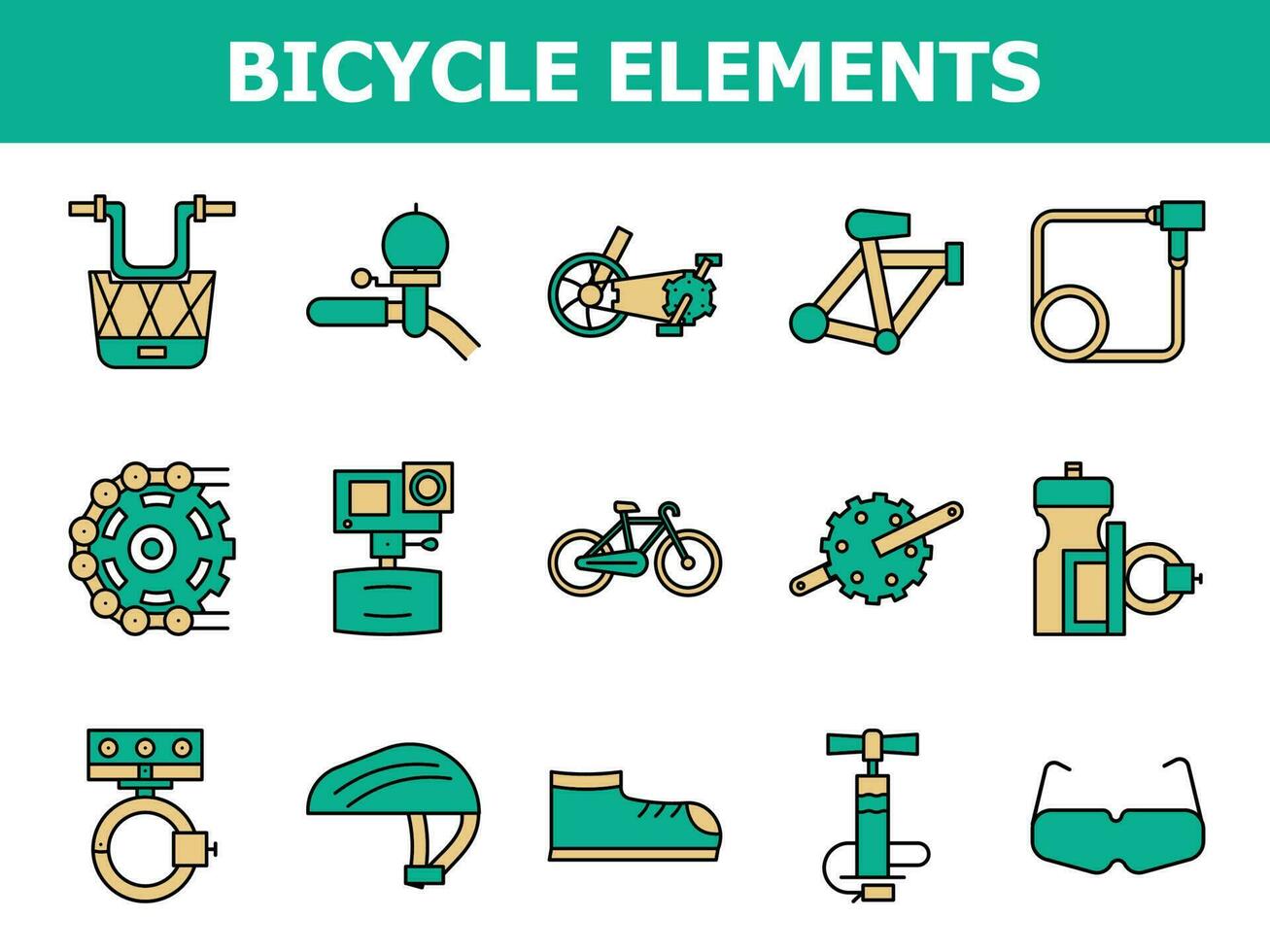 illustrazione di bicicletta icona impostato nel ciano e giallo colore piatto stile. vettore