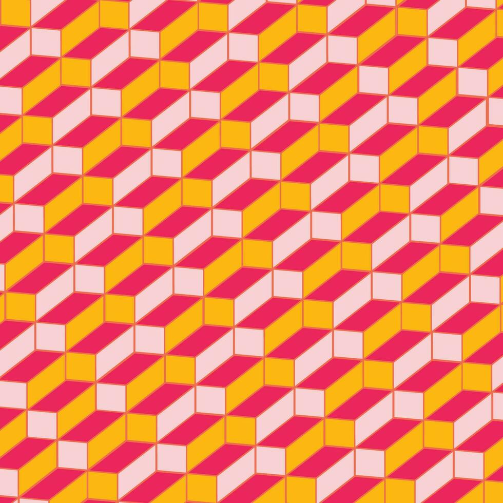 geometrico cubo senza soluzione di continuità modello sfondo nel rosa e giallo colore. vettore