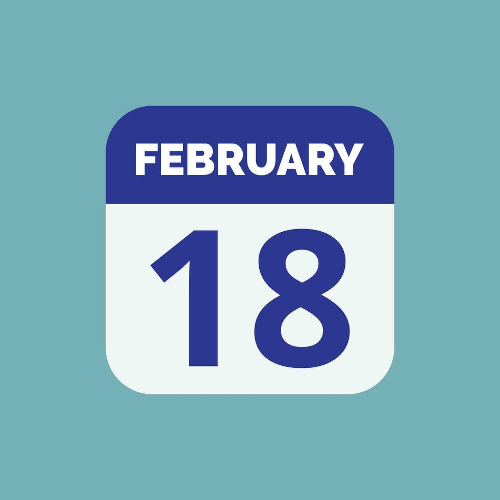 icona della data del calendario del 18 febbraio vettore