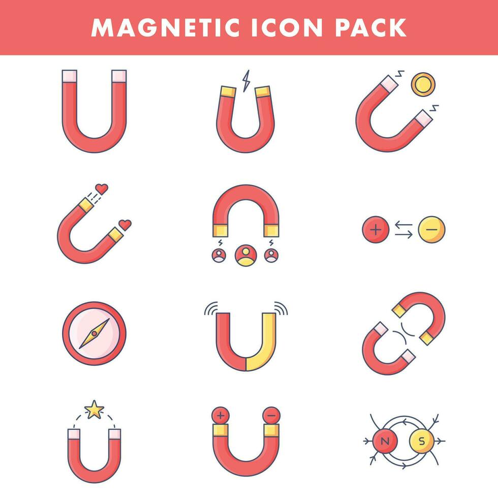 rosso e giallo colore impostato di magnetico icona. vettore