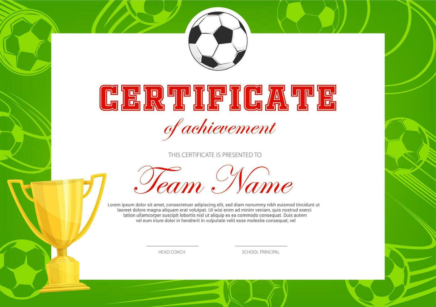 certificato di realizzazione nel calcio calcio gioco vettore