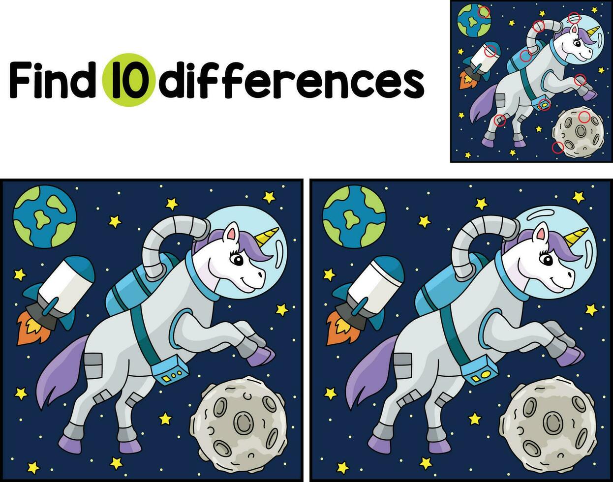 unicorno astronauta nel spazio trova il differenze vettore
