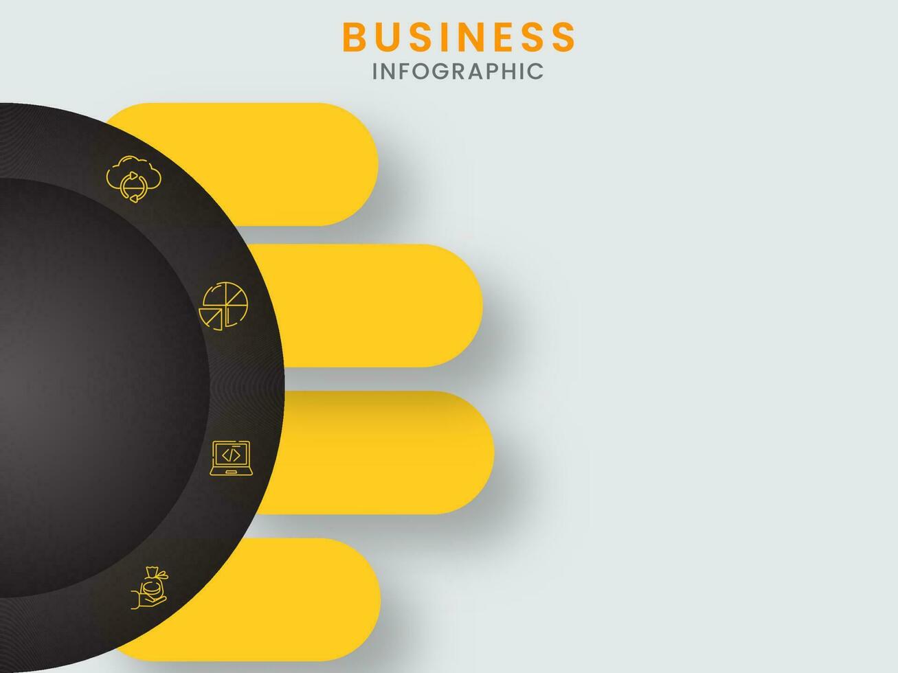 attività commerciale Infografica modello disposizione con vuoto nero cerchio e quattro passaggi icona su grigio sfondo. vettore