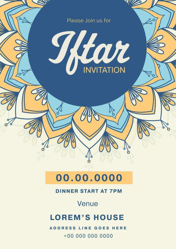 iftar invito carta o modello design con evento dettagli per pubblicità. vettore