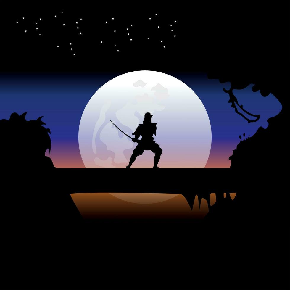 ninja, assassino, samurai formazione a notte su un' pieno Luna vettore