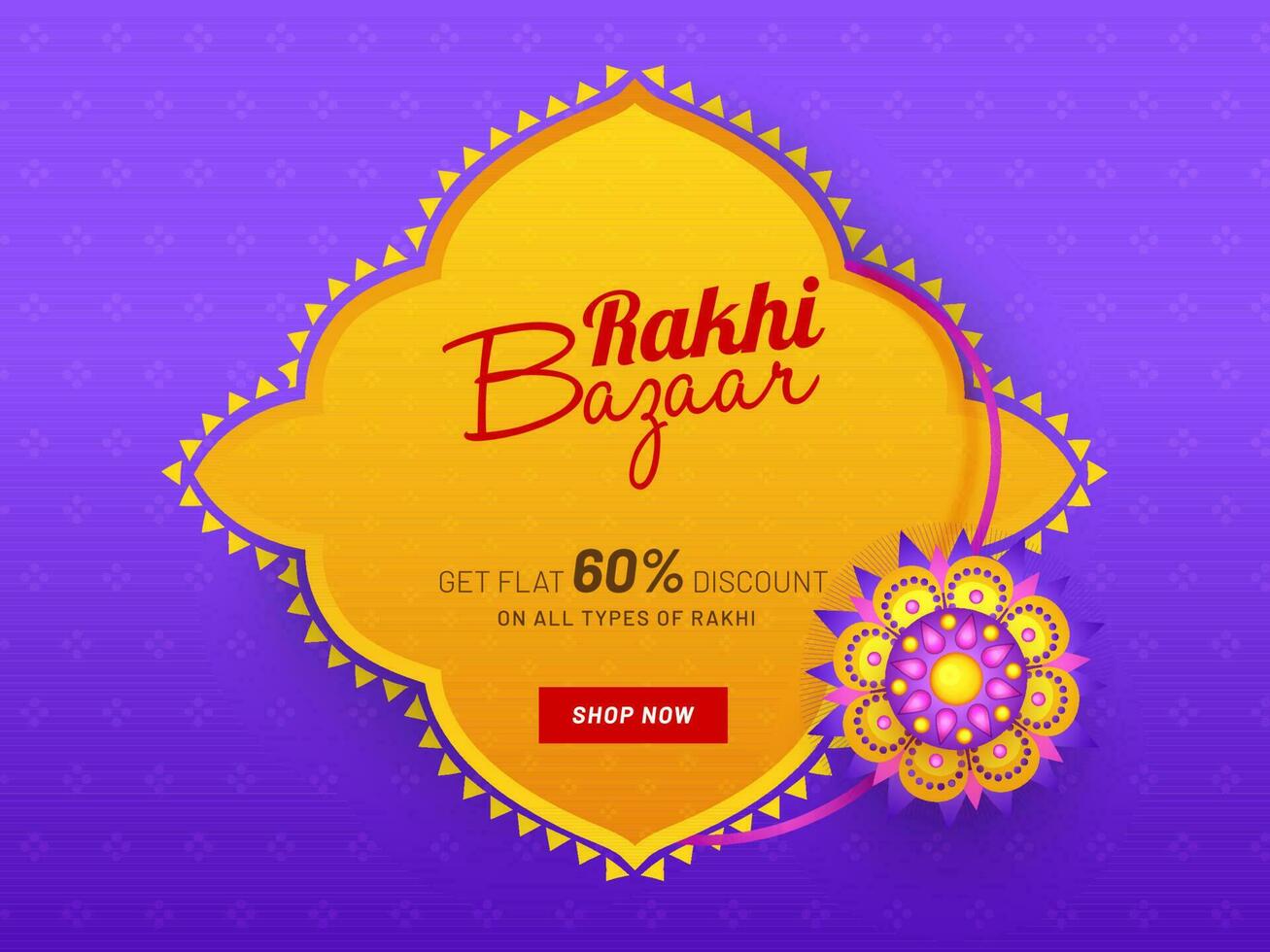 rakhi bazar manifesto design con sconto offerta, bellissimo rakhi su viola e giallo sfondo. vettore