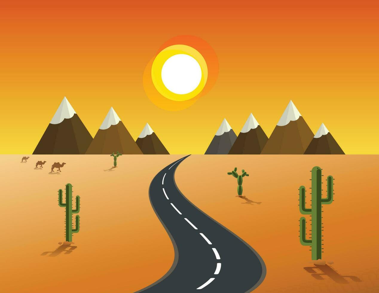 strada attraverso un' deserto e montagne vettore
