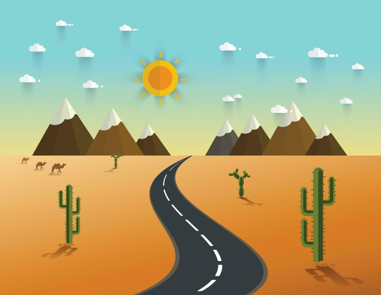 strada attraverso un' deserto e montagne vettore