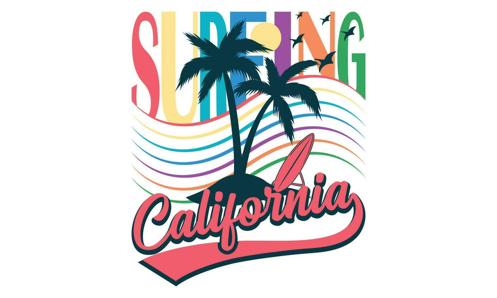 fare surf California Paradiso spiaggia camicia vettore