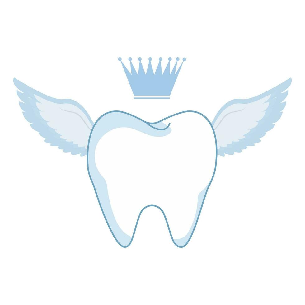 dente con corona e Ali, dentale cura, stomatologia logo isolato su bianca sfondo. attività commerciale clipart, clinica servizio azione vettore illustrazione. vettore illustrazione