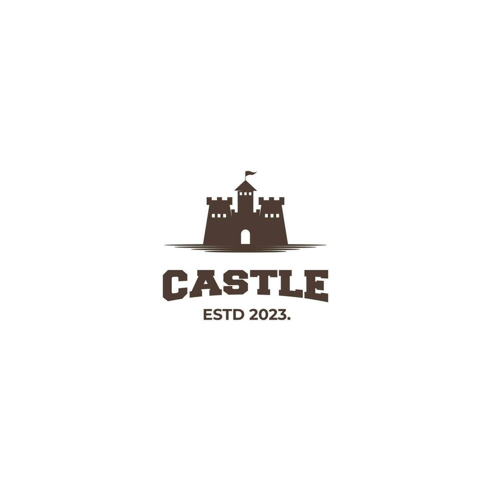 castello silhouette paesaggio logo icona modello vettore