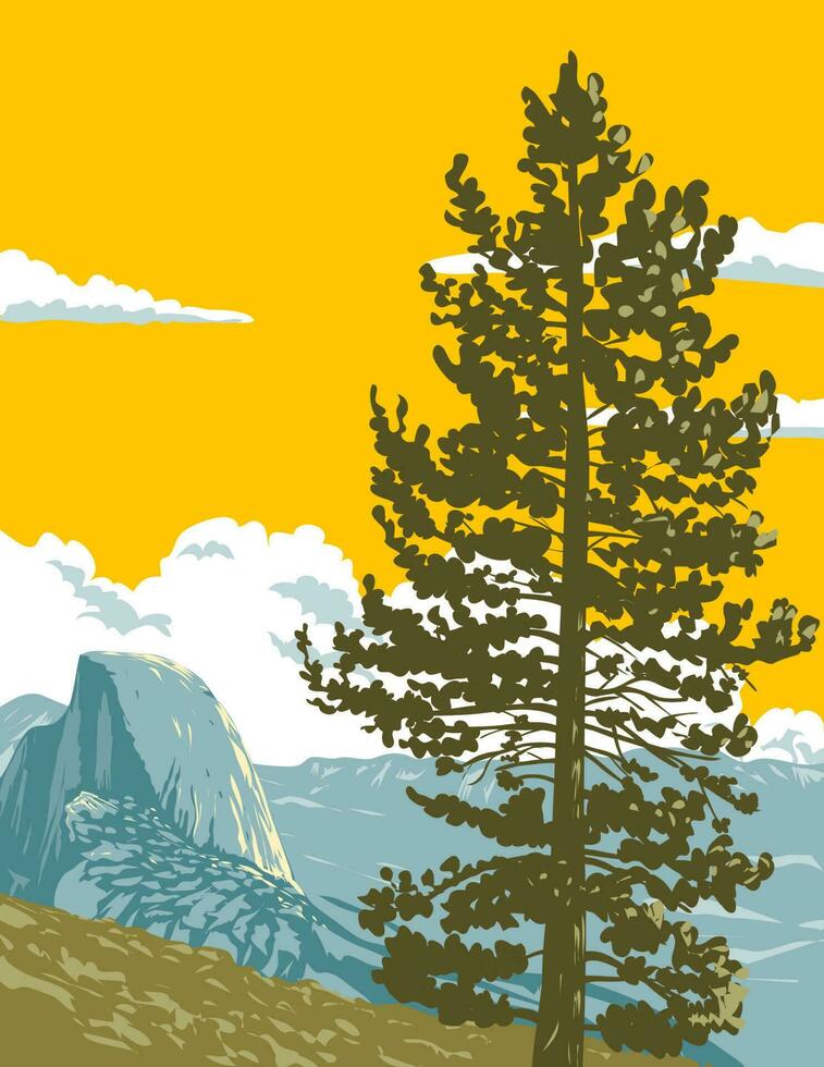 metà cupola a partire dal ghiacciaio punto nel Yosemite nazionale parco California wpa arte deco manifesto vettore