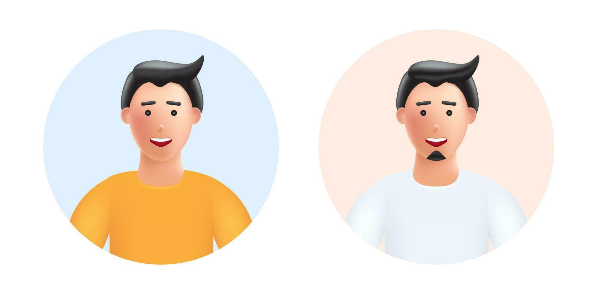 sorridente giovane uomo avatar con poco nero barba e no baffi, 3d vettore persone illustrazione. cartone animato minimalista stile.