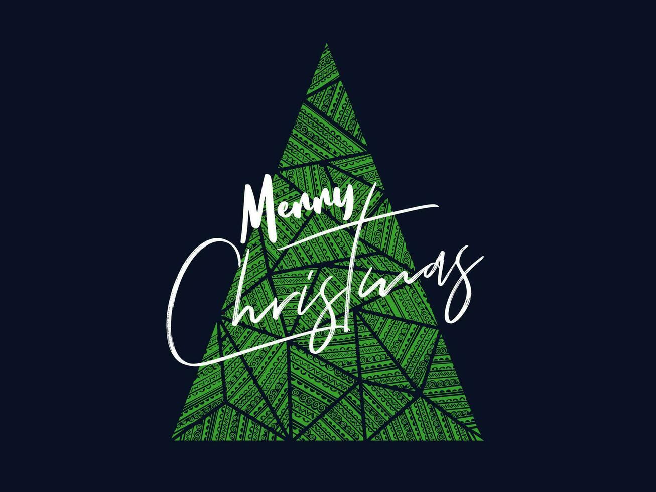 calligrafia testo allegro Natale con creativo natale albero fatto di fiore triangolo forma modello su blu sfondo. può essere Usato come saluto carta design. vettore