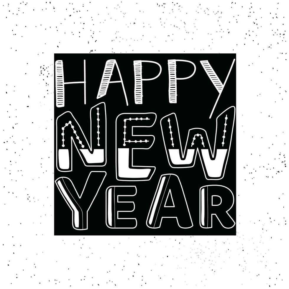 saluto carta design con creativo testo contento nuovo anno nel nero e bianca colore. vettore