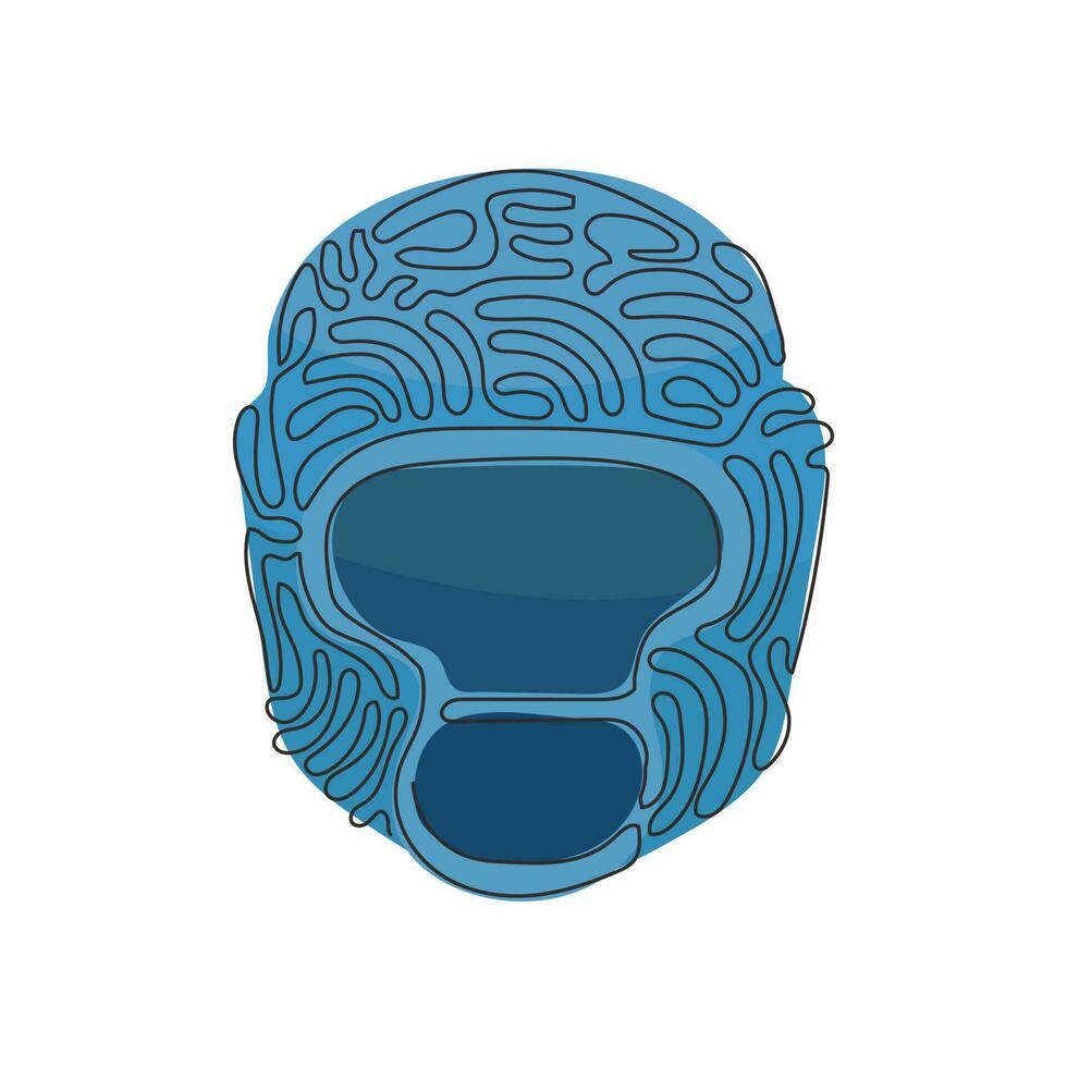 singola linea di disegno casco da boxe simbolo piatto vista frontale. cappello da palestra nero di protezione. icona dello sport maschera uomo uniforme. stile ricciolo a spirale. illustrazione vettoriale grafica moderna con disegno a linea continua