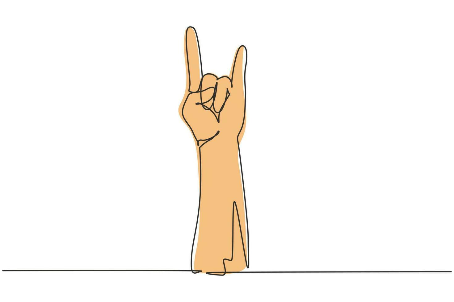 singolo disegno a tratteggio rock sul simbolo del gesto. gesto della mano di metalli pesanti. segni o simboli non verbali. concetto di forma di variazione della mano. illustrazione vettoriale grafica di disegno di disegno di linea continua moderna