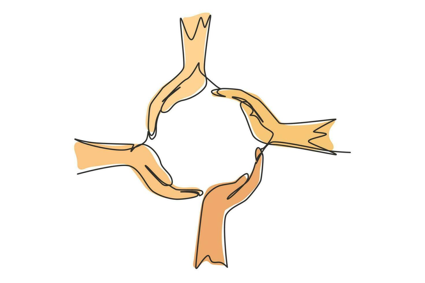 cerchio di disegno a una linea singolo fatto di mani. simbolo di protezione, collaborazione, cura. comunicazione con i gesti delle mani. segni non verbali. illustrazione vettoriale grafica di disegno di disegno di linea continua