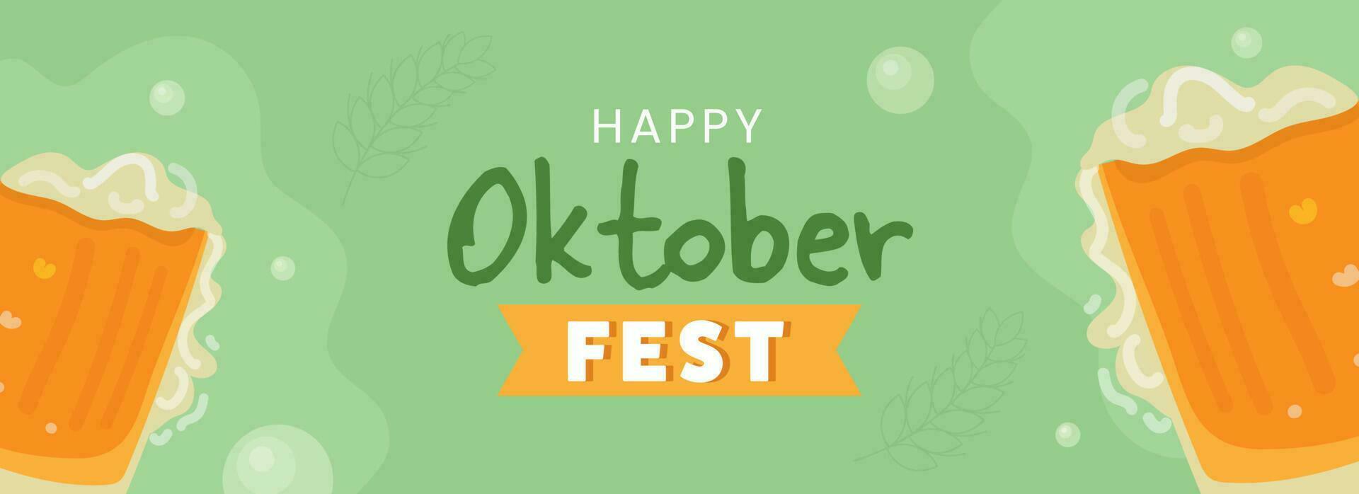 contento oktoberfest celebrazione bandiera o intestazione design con birra tazze su verde sfondo. vettore