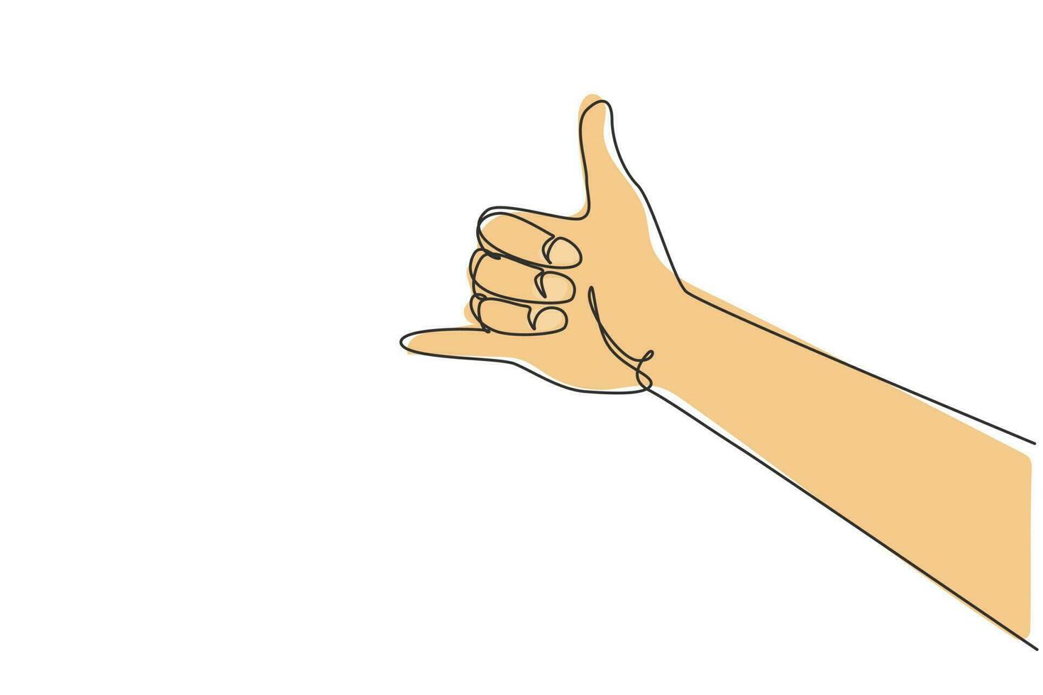 gesto del segno di shaka di disegno a linea continua singola. segno o simbolo della mano hawaiana. comunicazione con i gesti delle mani. segni o simboli non verbali. illustrazione vettoriale di disegno grafico di disegno grafico di una linea dinamica