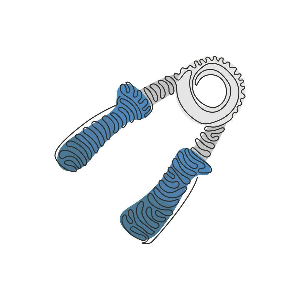 espansore a molla per disegno a linea singola per mano, schizzo, allenatore manuale, attrezzatura sportiva, bodybuilding, per la formazione muscolare. stile ricciolo a spirale. illustrazione vettoriale grafica di disegno a linea continua