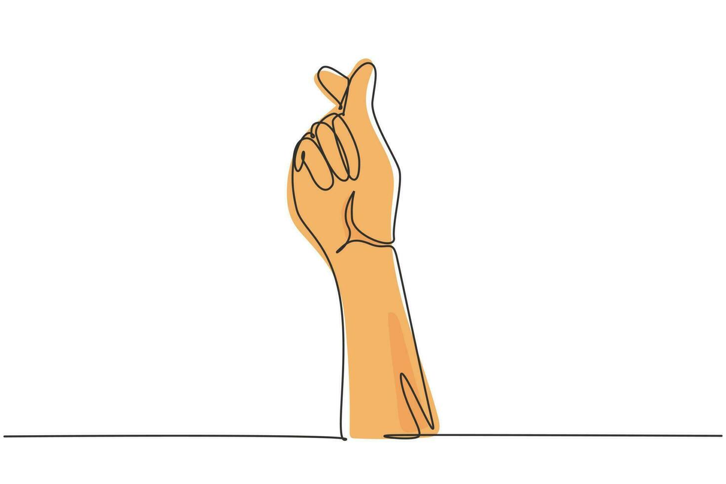 segno di cuore coreano disegno singolo una linea. simbolo di amore dito. ti amo gesto della mano. amore per se stessi. disegno del cuore coreano. amore con i gesti delle mani. illustrazione vettoriale grafica di disegno di disegno di linea continua