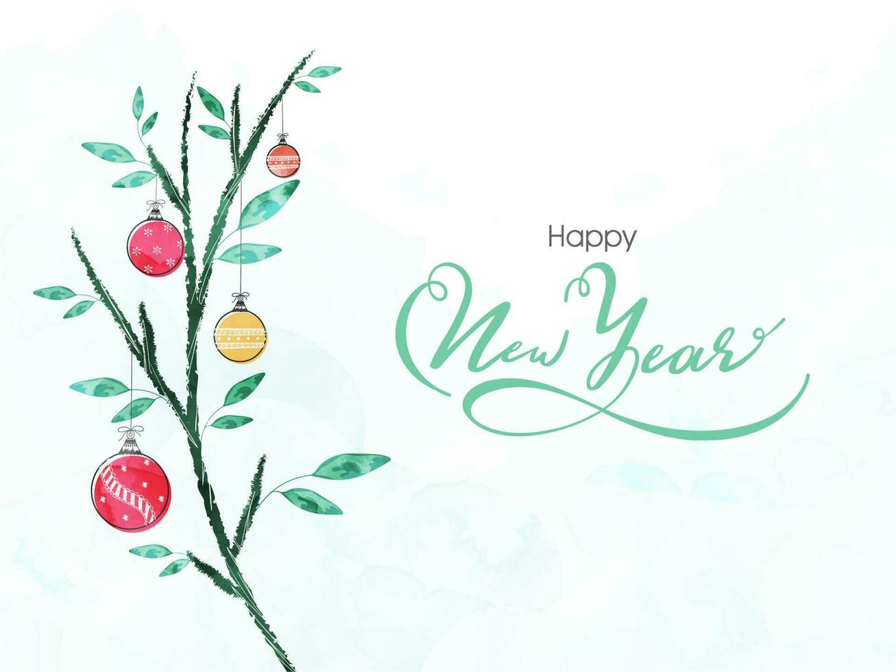 disegno di albero decorato con palline e acquerello effetto su bianca sfondo per contento nuovo anno celebrazione. vettore