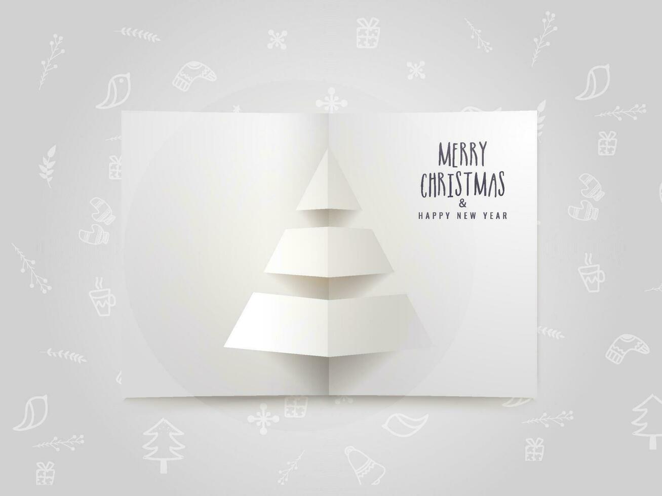 allegro Natale e contento nuovo anno celebrazione saluto carta design con carta tagliare natale albero su bianca Natale Festival elementi modello sfondo. vettore