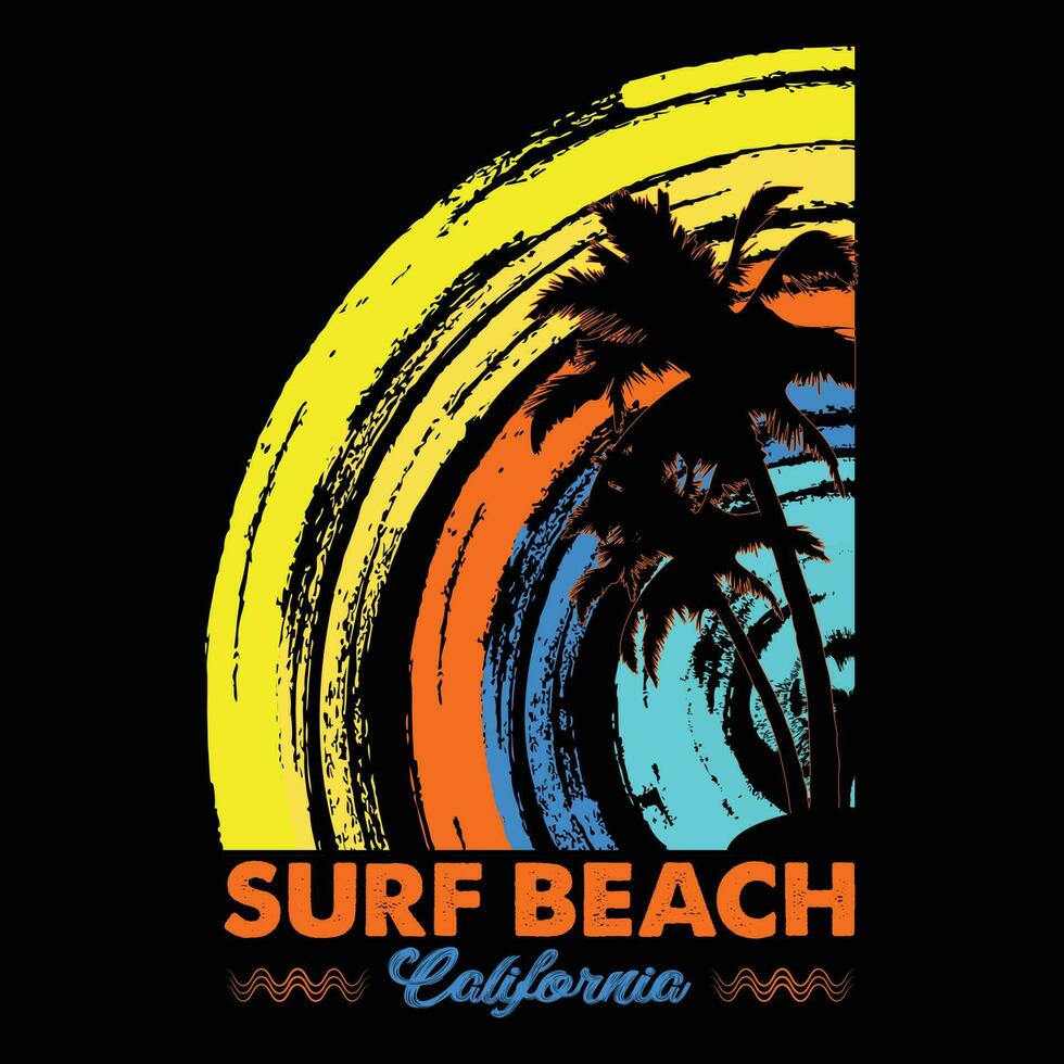 Surf spiaggia California maglietta design vettore