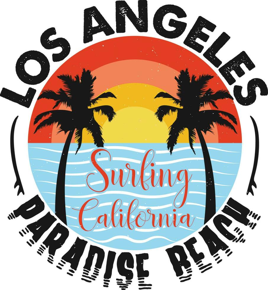 los angeles fare surf California Paradiso spiaggia maglietta design vettore illustrazione