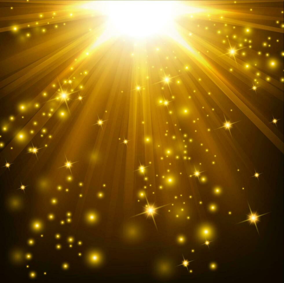 oro luci splendente con volante particelle, vettore illustrazione