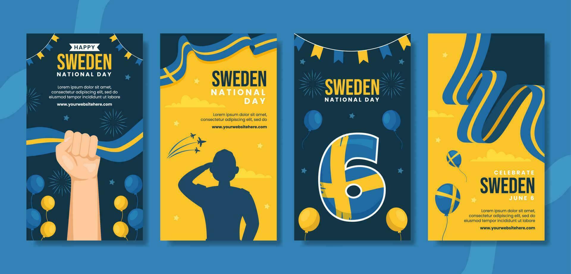 Svezia nazionale giorno sociale media storie piatto cartone animato mano disegnato modelli illustrazione vettore