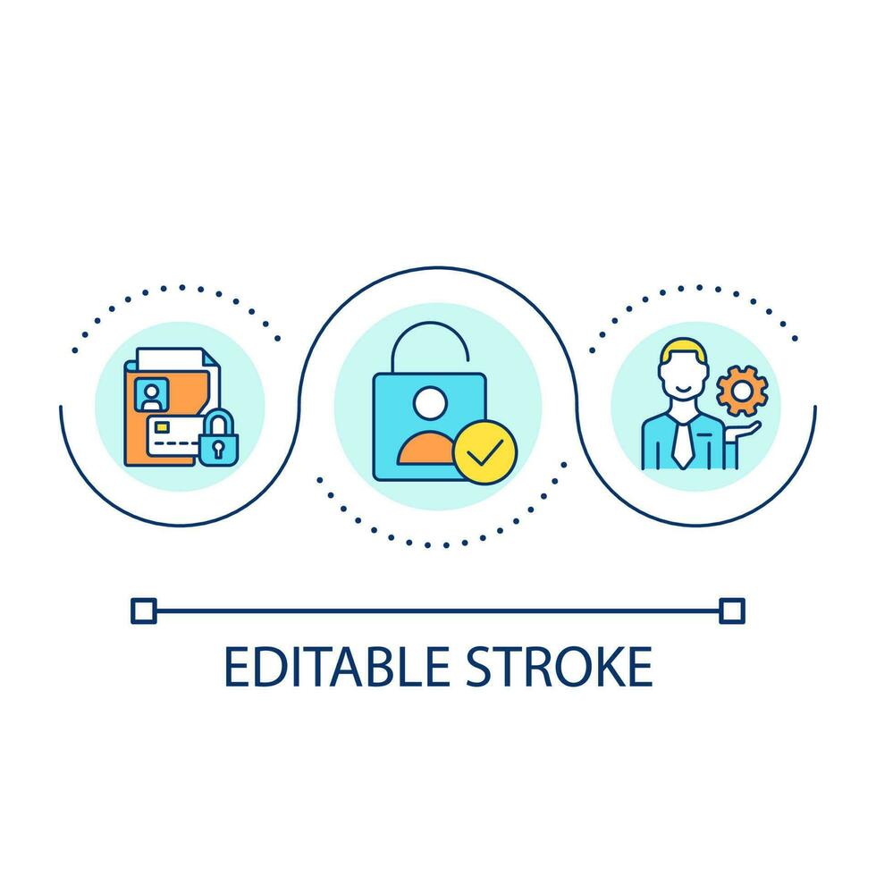 fornire utente dati sicurezza ciclo continuo concetto icona. cliente account sicurezza. personale informazione protezione astratto idea magro linea illustrazione. isolato schema disegno. modificabile ictus vettore